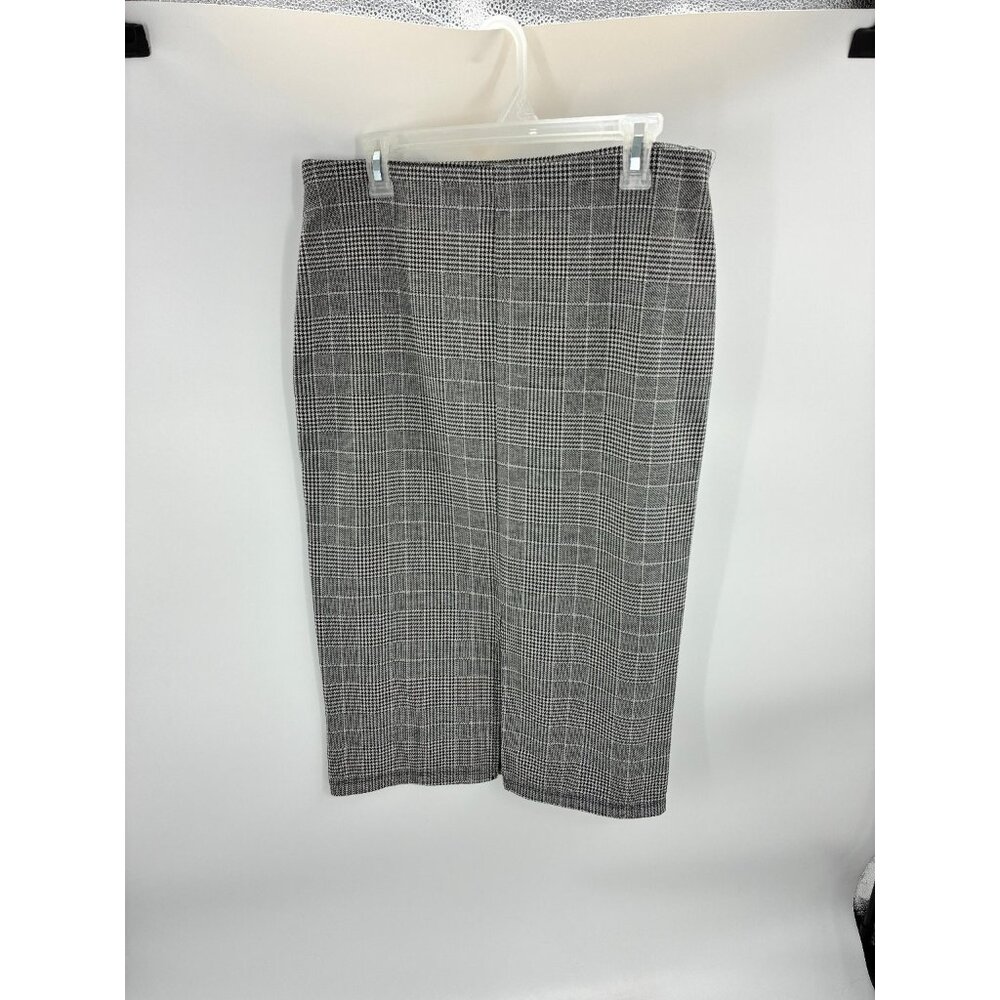 H&M Skirt Womens L Black White Glen Plaid Knit Pencil Skirt Style